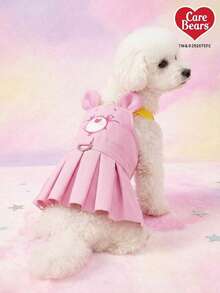 Care Bears X PETSIN 1pc Pet Clothing Pink Bear Embroidered Pet Dress 3D Ears+Traction D-Ring Cat And Dog Skirt - Pink - View 1