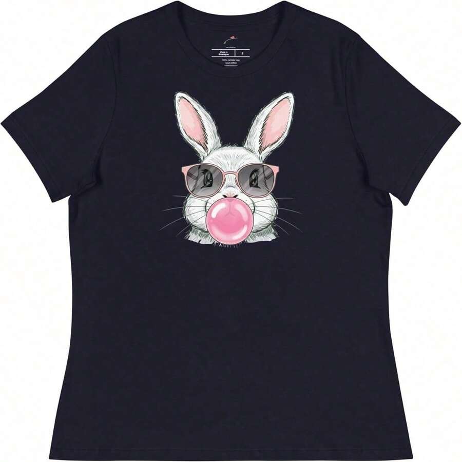 Camiseta Divertida de Conejo Soplando Burbujas - Negro - Ver 1