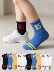 10 Pairs Children's Striped Number Breathable Spring/Summer Sports Short Socks, Sports Football Basketball Socks, Casual Fashion Easy On/Off Student Socks, Gift For Kids - Multicolor - View 9