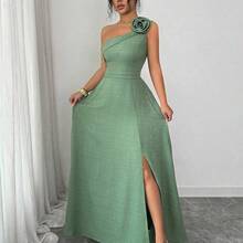 xuehuamaoyi02  Vestido de línea A con abertura, tirantes de hombro, espalda descubierta y ajustable en la cintura, con estampado floral verde. Elegante, romántico, femenino y versátil, ideal para uso casual, negocios, playa y fiestas en primavera/verano. - Granada - Ver 4