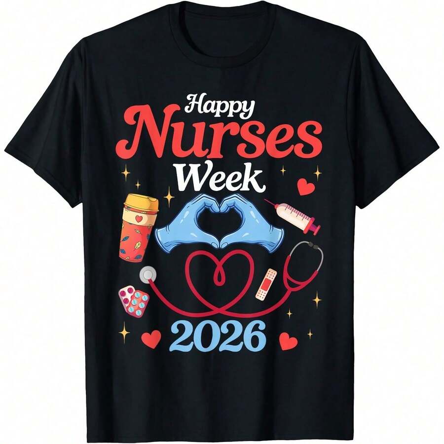 Happy Nurses Week 2026 Nursing Appreciation May Celebration T-Shirt - Black - View 1
