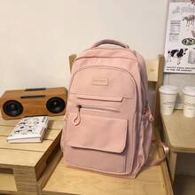 Multi-Color Options Minimalist Black Backpack Unisex Casual Commute Large Capacity Backpack,Y2k - Pink - View 2