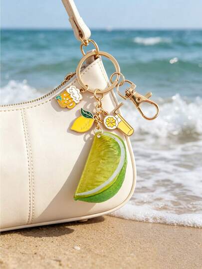 Cute 3D Lime Slice Keychain With Lemon & Beer Mug Charms, Summer Fruit Bag Charm Keyring, Fashionable Enamel Drink & Citrus Pendant For Handbags, Decorative Accessory For Backpacks, Keys & Tote Bags, Ideal For Women, Summer Lovers, Perfect For Beach Trips, Daily Use & Casual Outings, Great For Birthday, Bridesmaid & Holiday Gifts, Versatile As Keychain, Bag Charm, Purse Accessory