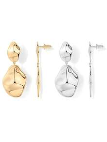 2pairs Fashionable Stainless Steel Dotted Stud Earrings For Women, Ins Style - Multicolor - View 9