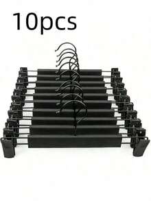 10pcs Black Plastic Clothes & Pants Hangers With 2 Adjustable Rust-Proof Clips, 360° Rotating Hooks For Skirts, Pants And Jeans - Black - View 2