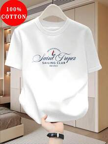 Camiseta hombre 100% algodón, ligera manga corta. Corte clásico moderno, ideal verano. Estilo informal versátil para jóvenes, estampado náutico y logo Club Náutico de Saint-Tropez. - Blanco - Ver 1
