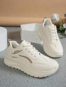 Giày thể thao nữ casual 2024 xuân/hè mẫu mới, da mềm, đế dày tăng chiều cao, chunky, lưới thoáng khí, giày chạy bộ thể thao siêu hot - Màu Khaki - Xem 4