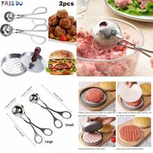 2PC Stainless Steel Meat Ball Maker Tool And Aluminum Burger Press, Non Stick Stuffed Kitchen Gadget Hamburger Mold - Large - View 7