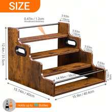 Luminpool 4-Tier Display Rack For Spices, Coffee Syrups, Wine & Whiskey Bottles, Rustic Storage For Kitchen, Bar & Pantry - Brown - View 2