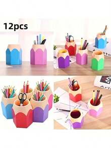5pcs/1pc(Random Style & Color) Total 12 Colorful Pencil-Shaped Desktop Storage Boxes (Random Color) - Portable Design, Can Separately Store Pens And Pencils, Suitable For Students, Office And Home Use. Cute Cartoon Design, Office Supplies. Fun Design. Portable Storage Box And Pencil Case, Suitable For Christmas Use. Desktop Accessories, Applicable To Office, School Supplies, Fun Accessories, Lightweight Storage Box, Pen Holder, Office Supplies. (Pen Holder Style & Color Randomly Sent, Not Fixed, Color Difference Is Normal) - Multicolor - View 6