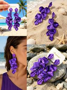 Betykuku 1 Pasang Anting Liontin Kelopak Bunga Gaya Barok - Violet Purple - View 3