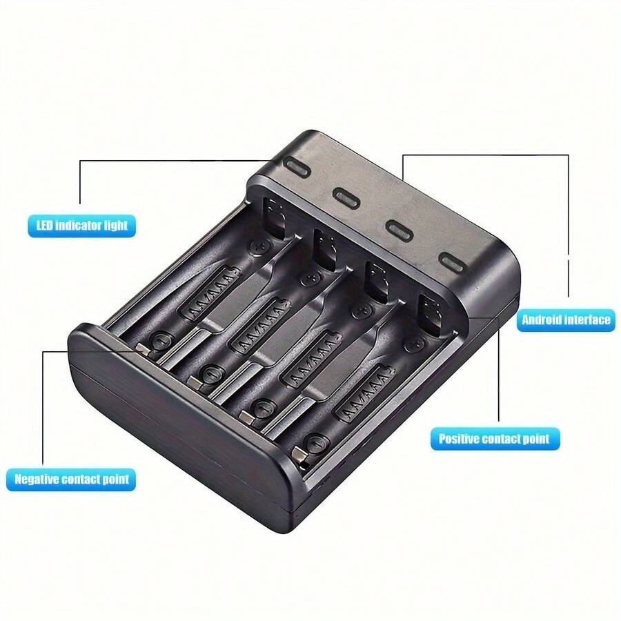 4-Slot USB Smart Battery Charger, Compatible With AA/AAA Rechargeable Batteries, Overcharge Protection, USB Powered (No Adapter Needed), Smart Technology And Compact Design, Suitable For Home/Office, Compatible With Smart Outlets And USB Ports - View 1