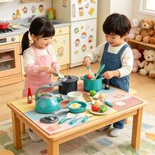 Juego de cocina para niños, juego de cortar alimentos para niños, alimentos de juego simbólico frutas y verduras educativas, ollas y sartenes de tamaño realista, verde y rosa adecuado para niños y niñas para jugar, incluye cocinar, saltear, cortar verduras y otros utensilios de cocina - Multicolor - Ver 2