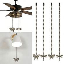 4 piezas Decoración de cadena de tirador de ventilador de techo con mariposa y libélula, tótem estilo bohemio, extensión de cadena de tirador colgante de 14 pulgadas, cuentas y bola para ventilador de techo con conector - Mariposa + Libélula - Ver 5