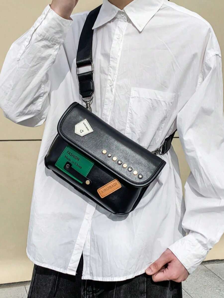 男士方型包、斜背包、單肩包、小方包、商務PU防水翻蓋包、錢包、中性商務收納包,適合出差、盥洗用品、工具收納,大容量,保持物品整齊且易於攜帶,黑色手提包、公事包、辦公用品、復古 - 彩色 - 查看 1