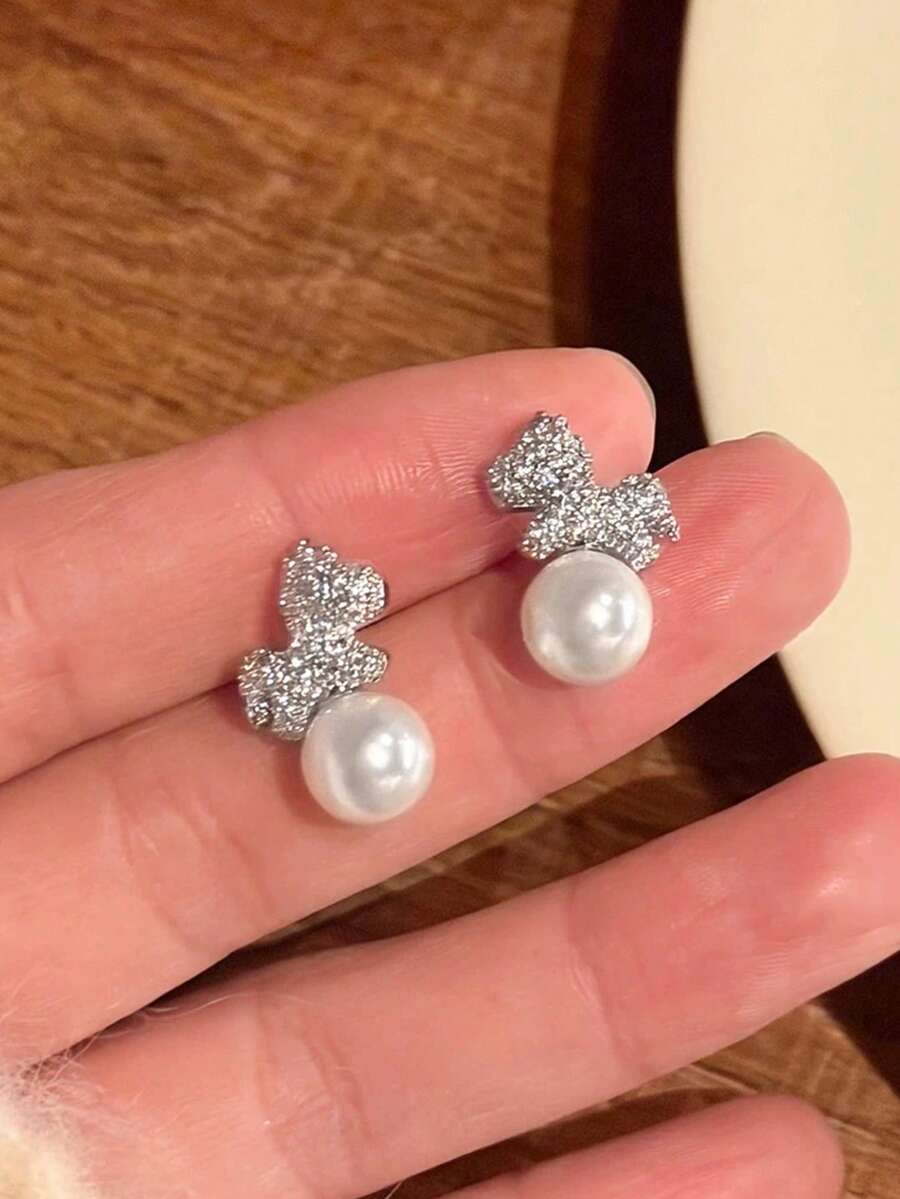 1 Pair Exquisite Elegant Horse Shaped Copper Alloy Inlaid Artificial Zirconia Faux Pearl Unique Fashion Design Suitable For Daily Casual Vacation Party Women's Stud Earrings