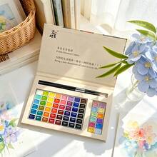 Set de peinture aquarelle portable 60 couleurs 1ml, 48 couleurs de peinture unicolore + 12 couleurs de peinture perlière, comprend 2 pinceaux, emballage boîte cadeau exquis, facile à appliquer, choix idéal pour la création artistique professionnelle - Ensembles - Voir 12