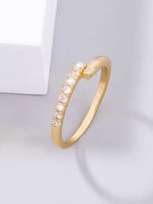 Nooxian 1 pieza Anillo de circonita brillante dorado - Amarillo Oro - Ver 3