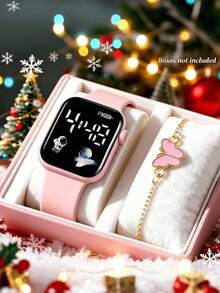 4/2pcs Women Fashion Minimalist LED Plane Digital Display Watch And Butterfly Bracelet Set, Suitable For Women, Ideal For Friends/Family Birthday Gifts, Suitable For School, Party, Travel And Other Occasions. Perfect Gift For Graduation, Thanksgiving, For Women - Multicolor - View 2