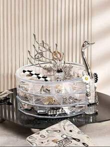 Transparent Acrylic Hair Accessory Storage Box & Swan Jewelry Storage Rack, Multi-Layer Hair Tie & Headband Storage Rack, 3-Tier Drawer Gold Jewelry Tree Rack For Necklaces, Earrings, Rings, Smoke Gray Desktop Vanity Storage Box, Suitable For Women & Girls, Bedroom Bathroom Vanity Elegant Home Decor - Multicolor - View 6