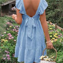 Lyckli Maternidad Vestido con cordón trasero bajo con fruncido - Celeste - Ver 7