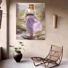 Enmarcado  plano 2D, 1 unidad, lienzo enmarcado para pared - Mujer elegante con vestido morado y paisaje , decoración artística plana 2D para el hogar, oficina, bar, aula, dormitorio, decoración de primavera para interiores y exteriores, regalo para el Día de la Madre, graduación, decoración de dormitorio | Artesanía artística - Enmarcado - Ver 5