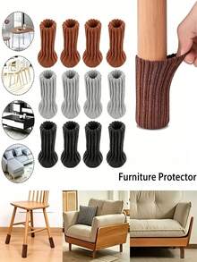 4 buah Pelindung Kaki Kursi Tebal, Kaus Kaki Furnitur Rajutan Elastis dengan Alas Felt, Penutup Kaki Kursi Makan dan Sofa Tahan Aus dan Senyap, Perlindungan Lantai Anti Gores - A - View 2