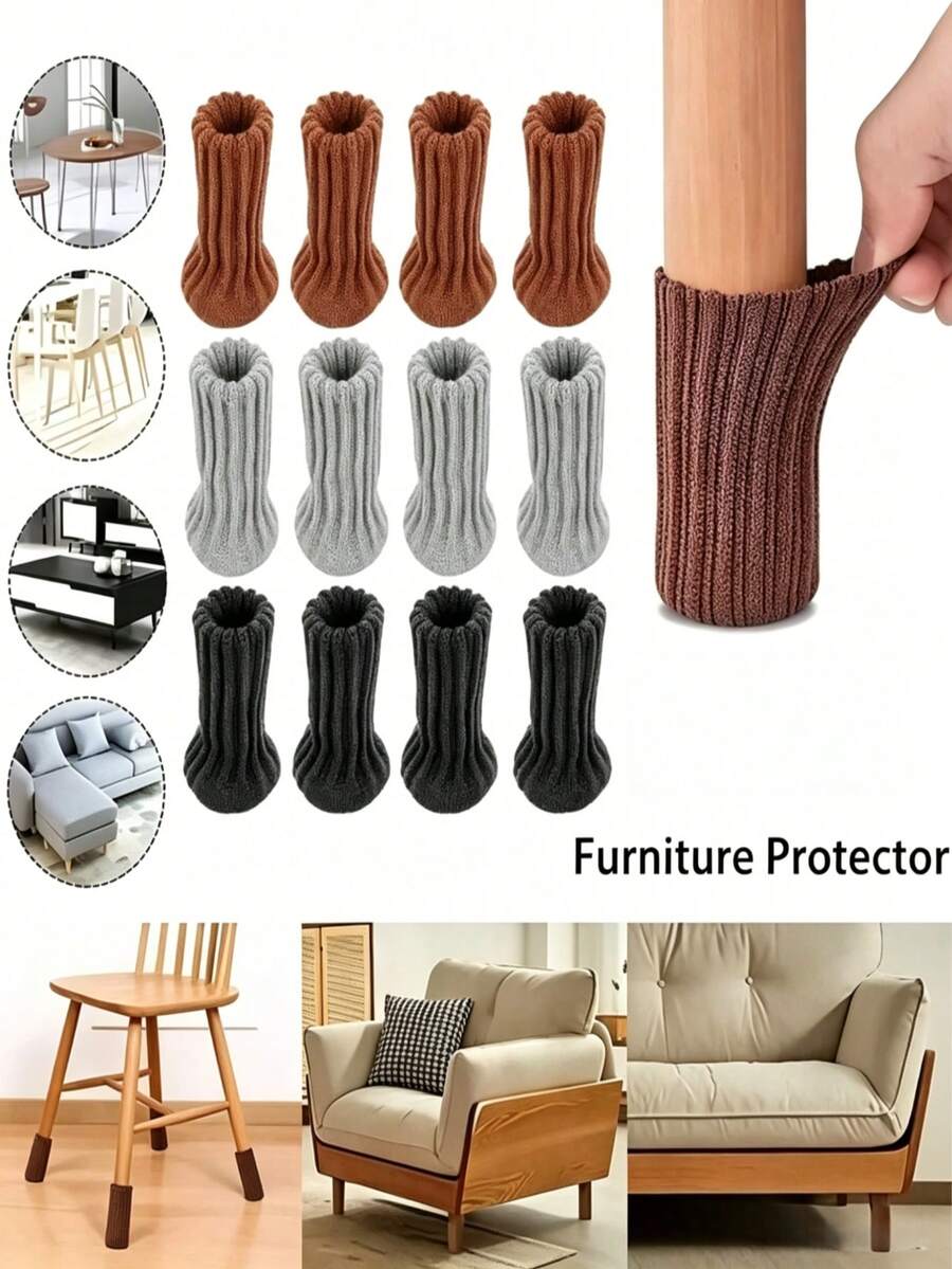 4 buah Pelindung Kaki Kursi Tebal, Kaus Kaki Furnitur Rajutan Elastis dengan Alas Felt, Penutup Kaki Kursi Makan dan Sofa Tahan Aus dan Senyap, Perlindungan Lantai Anti Gores