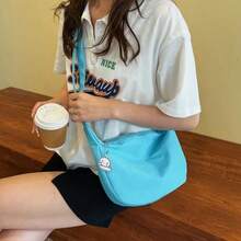 大容量簡約純色女款單肩手提包 百搭原宿風多功能斜挎包 適合青少年女孩 - 彩色 - 查看 5