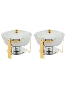 4.5L 2pcs Food Warmer Food Warming Container Silver/Golden Soup Warmer Chafing Dish Set Buffet Chafer For Wedding Party Banquet - 金色 - 查看 12