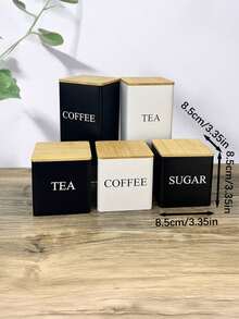 1pc/3pcs Square Metal Canister With Wood/Iron Lid - Tea, Sugar, Coffee, Bamboo Lid Airtight Packaging, Minimalist Style Tin Can, Sugar Tea Coffee Tin Box, Storage Box Storage Canister, Room Decor, Home Decor - Multicolor - View 11