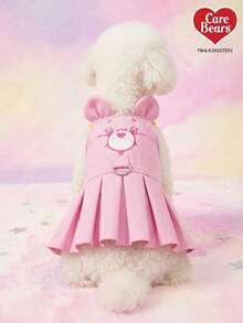 Care Bears X PETSIN 1pc Pet Clothing Pink Bear Embroidered Pet Dress 3D Ears+Traction D-Ring Cat And Dog Skirt - Pink - View 2