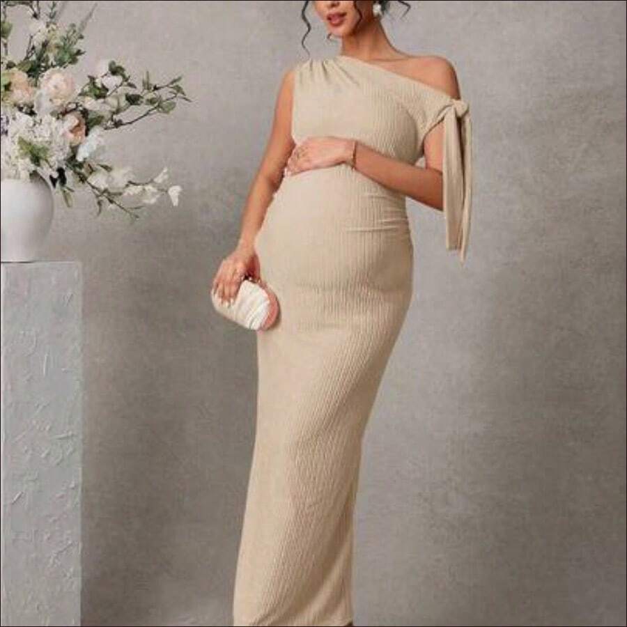 WNS Momance Vestido de maternidad elegante, textura de jacquard, adecuado para el Día de San Valentín, verano, primavera, fiesta de boda - Albaricoque - Ver 1