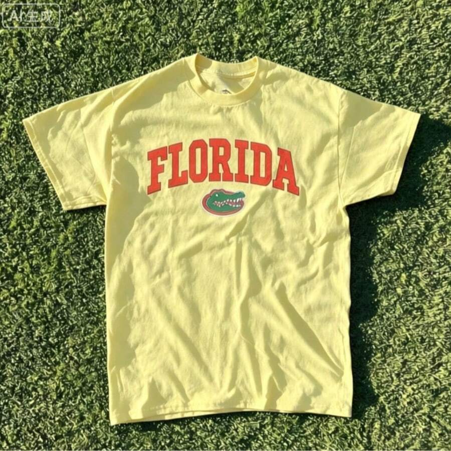 Summer New Short Sleeve Pattern Top ,Vintage Florida State Gators Shirt White New White All Sizes, Shirt Hot New Comfortable Retro Cotton T-Shirt - 黃色 - 查看 1