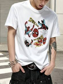 Marvel Marvel Comics Spider Man Action Pose Web Graphic T Shirt 100 Percent Cotton Men's Clothes Men's Shirt Men's Summer Outfits Marvel Series Gifts For Men Streetwear - 白色 - 查看 4