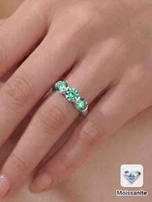 1pc Fashion Classic Couple Ring S925 Sterling Silver Inlaid 1.5CT Round Blue-Green Moissanite High Quality Engagement Ring Suitable For Wedding, Date, Valentine's Day, Anniversary Gift - Silver - View 1