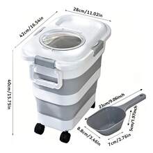 Foldable Pet Food Container, Airtight Collapsible Food Storage Container With Attachable Wheels Portable Handle Pet Food Scoop, For Dogs Cats Birds Pets Dry Food Storage Container - White - View 10