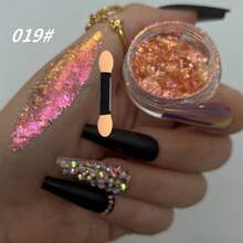變色龍美甲粉 多色變色 虹彩金屬閃光 超亮片 幻彩鏡面效果 美甲裝飾配件 適用於美甲沙龍 DIY 創意設計 奢華亮面發光色調 9色組套 附抹布工具 (0.5g瓶) - 彩色 - 查看 29