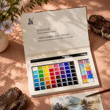 Set de peinture aquarelle portable 60 couleurs 1ml, 48 couleurs de peinture unicolore + 12 couleurs de peinture perlière, comprend 2 pinceaux, emballage boîte cadeau exquis, facile à appliquer, choix idéal pour la création artistique professionnelle - Ensembles - Voir 6