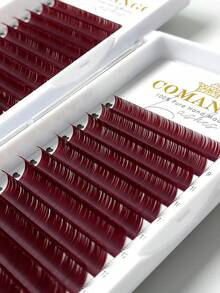 CoMango 12排 C/D捲度酒紅貂毛接睫毛，單根貂毛假睫毛，混長8-15mm，高品質自然接睫毛，適合彩妝使用 - 酒紅色 - 查看 7
