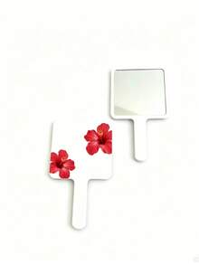 1pc Summer Floral Print Square Makeup Mirror, Travel Portable Handheld Mirror, Birthday Gift For Family And Female Friends - Multicolor - View 13