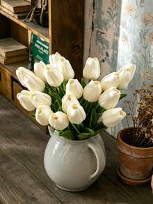 10pcs Real Touch Artificial Tulip Flowers, Faux Tulips For Decoration, Room Decor, Home Decor, Wedding Decor, Bouquet, Soft Touch Tulips - Milky White - View 4