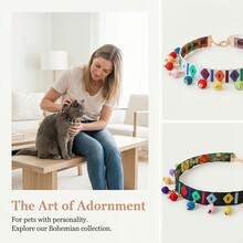 1 pieza Collar para mascotas con estampado geométrico colorido de estilo bohemio, con decoración de cuentas colgantes de colores, cadena dorada ajustable para gatos y perros, accesorio para mascotas ligero, adecuado para uso diario, fotografía, fiestas y festivales de primavera/verano - Multicolor - Ver 4