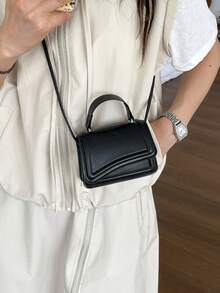 Bolso de mano pequeño para mujer, bolso de tote portátil y ligero, nuevo bolso pequeño de solapa de unicolor de moda para el verano 2025, bolso de hombro cruzado - Negro 4 - Ver 3