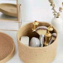 1pc/2pcs Handmade Woven Storage Basket, Home Decor Woven Basket, Suitable For Desk, Bedroom, Living Room, Bathroom, Study And Nightstand. Perfect For Storing Remote Controls, Cosmetics, Toys And Bathroom Essentials. Seaside Straw Rattan Woven Storage Basket - Multicolor - View 8
