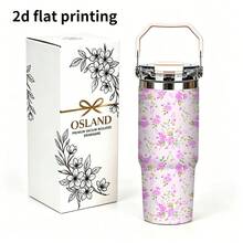 1pc/5pcs 30oz Stainless Steel Insulated Travel Mug With Handle, Macaron Pink Ditsy Floral, Leak-Proof Flip Lid, For Iced Coffee, Juice, Oat Milk, Photo Props, Birthday & Holiday Gift For Girlfriend/Boyfriend - Multicolor - View 9