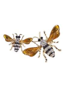 Double Bee Brooch, Enamel Crystal Bee Brooch, Gold Tone Insect Brooch With Rhinestones, Women's Fashion Jewelry, Suitable For Suits, Scarves, Lapels, Gift For Bee Lovers - Yellow - View 4