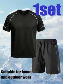 Driftmere [Must-Have For Men] Regular T-Shirt + Shorts Set, American Street Style Outfit, Men's Set Gym Sport - Black - View 7