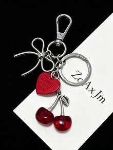 1pc Sparkling Acrylic Cherry Keychain, Fruit Creative Design, Bow Heart Decor Accessory For Bag, Suitable As Birthday Or Valentine's Day Gift For Friends, Girlfriend - Multicolor - View 2