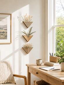 1 pieza Estantería de pared de triángulo geométrico estilo bohemio, soporte colgante para plantas suculentas, estantería para plantas de interior/exterior, estantería de flores de pared minimalista moderna, estantería decorativa, adecuada para sala de estar, dormitorio, balcón, entrada, decoración de pared de apartamento, exhibición de plantas, estilo nórdico bohemio, almacenamiento de pared ahorrativo de espacio y decoración del hogar - Multicolor - Ver 4
